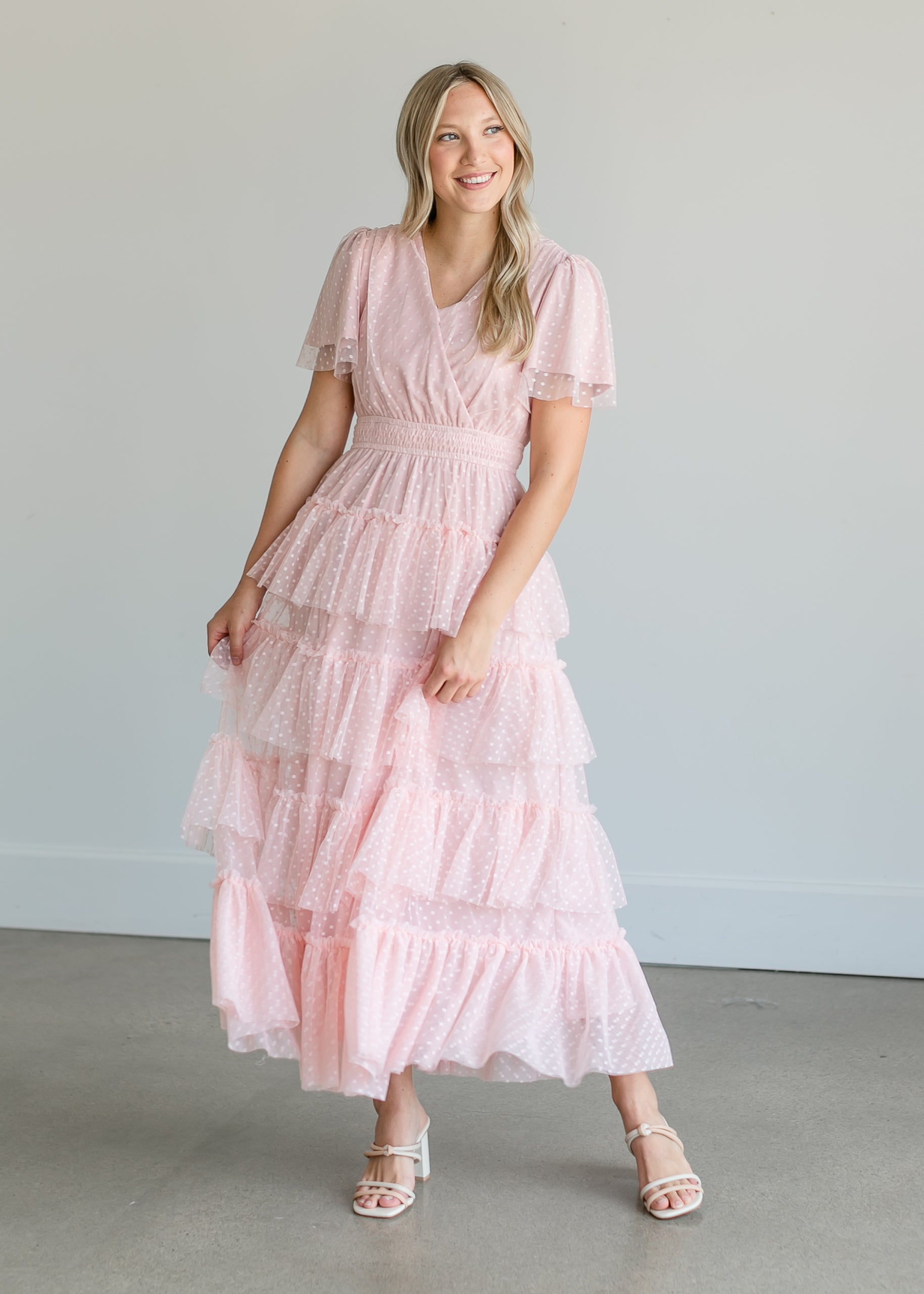 Wrap Swiss Dot Tulle Midi Dress Dresses