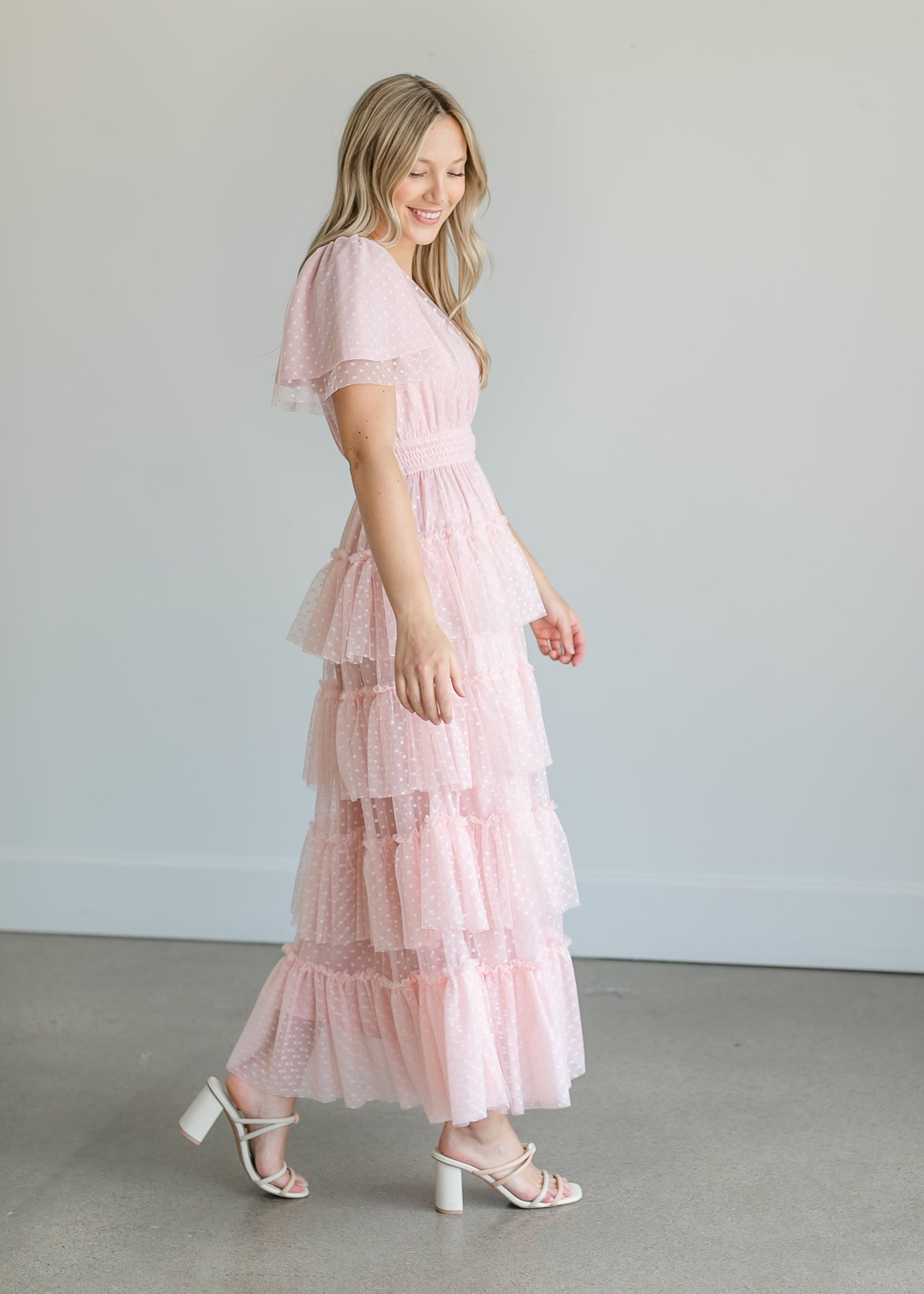 Wrap Swiss Dot Tulle Midi Dress Dresses