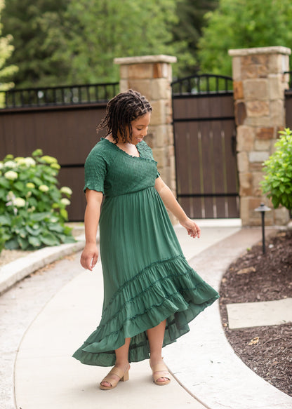 Wrapped + Ruffled Smocked Dress - FINAL SALE FF Dresses Green / S