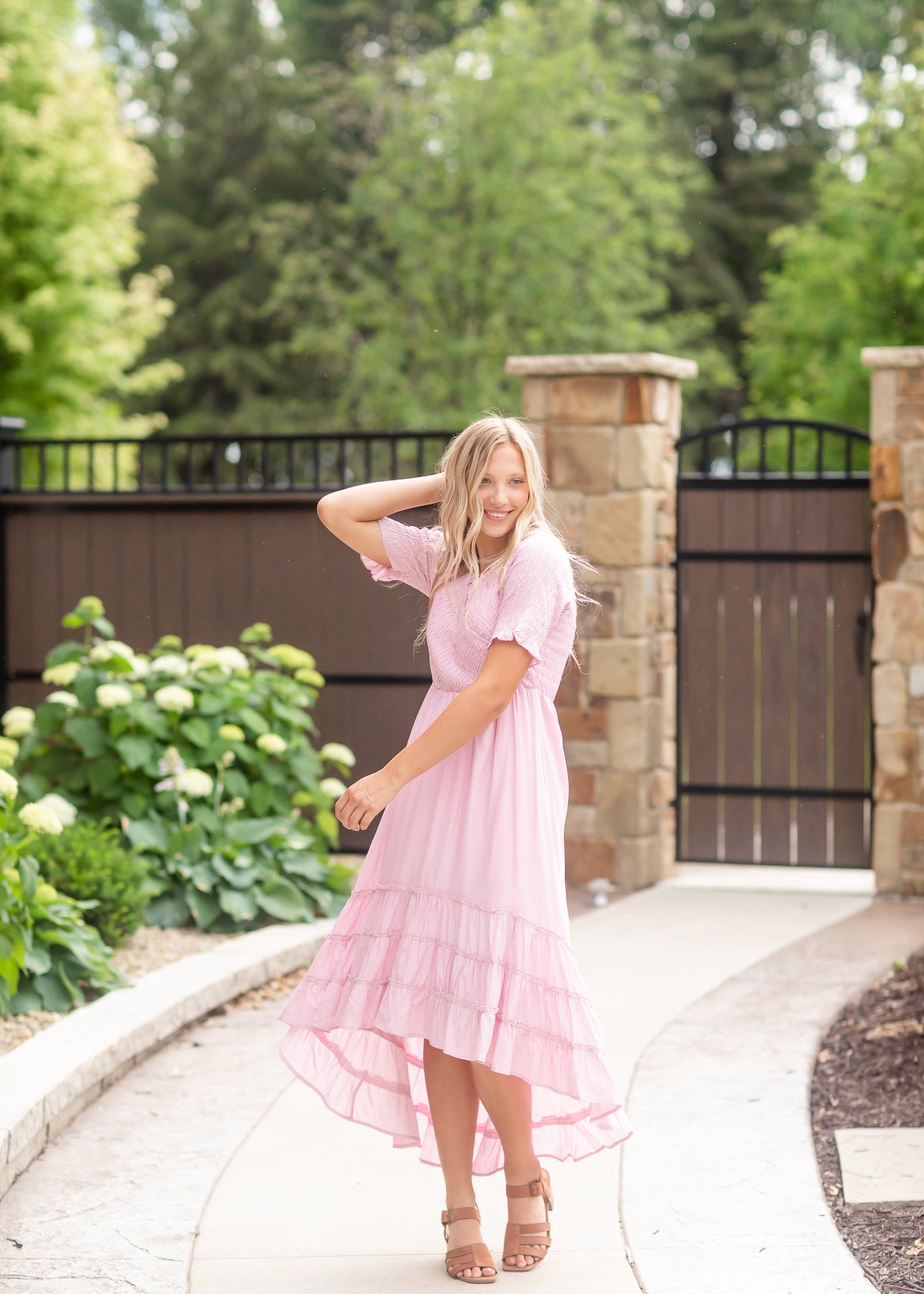 Wrapped + Ruffled Smocked Dress - FINAL SALE FF Dresses Pink / S