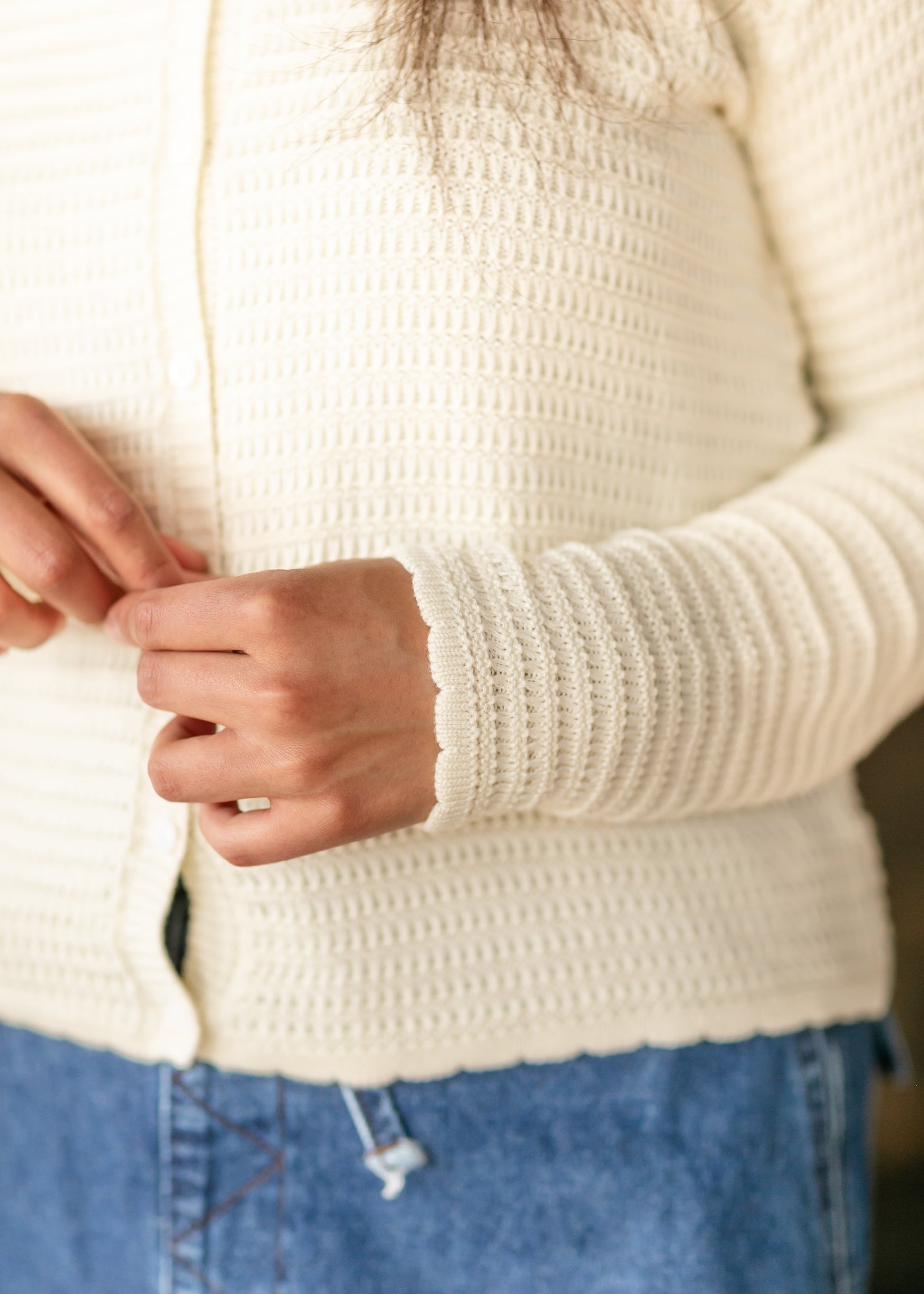 Yael Textured Midi-Weight Cardigan FF Tops