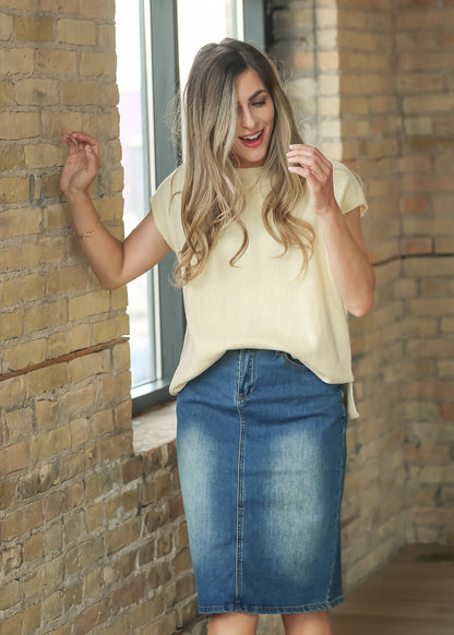 Yellow Cap Sleeve Knit Top FF Tops