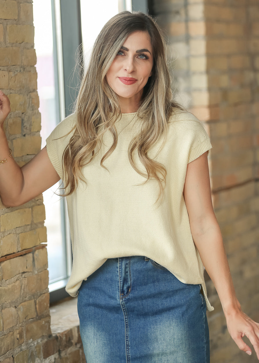 Yellow Cap Sleeve Knit Top FF Tops