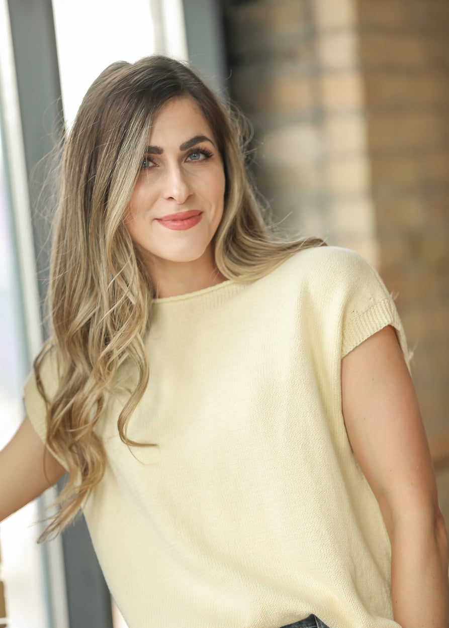 Yellow Cap Sleeve Knit Top FF Tops