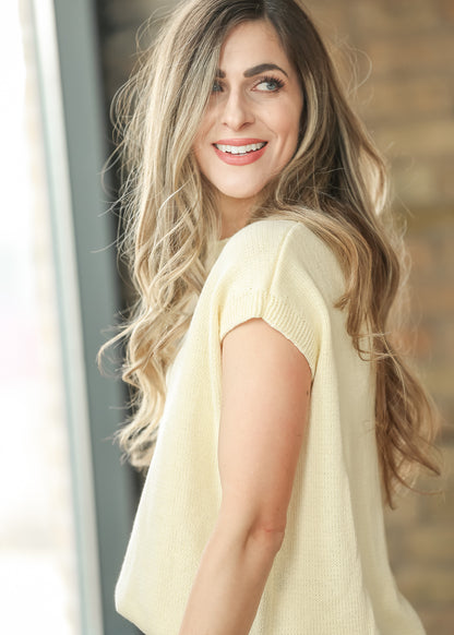 Yellow Cap Sleeve Knit Top FF Tops