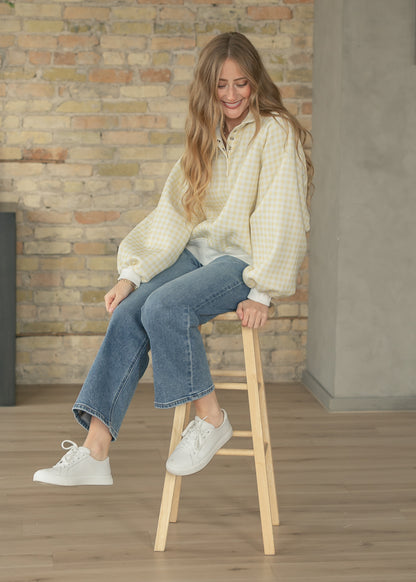 Yellow Gingham Quarter Snap Pullover - FINAL SALE FF Tops