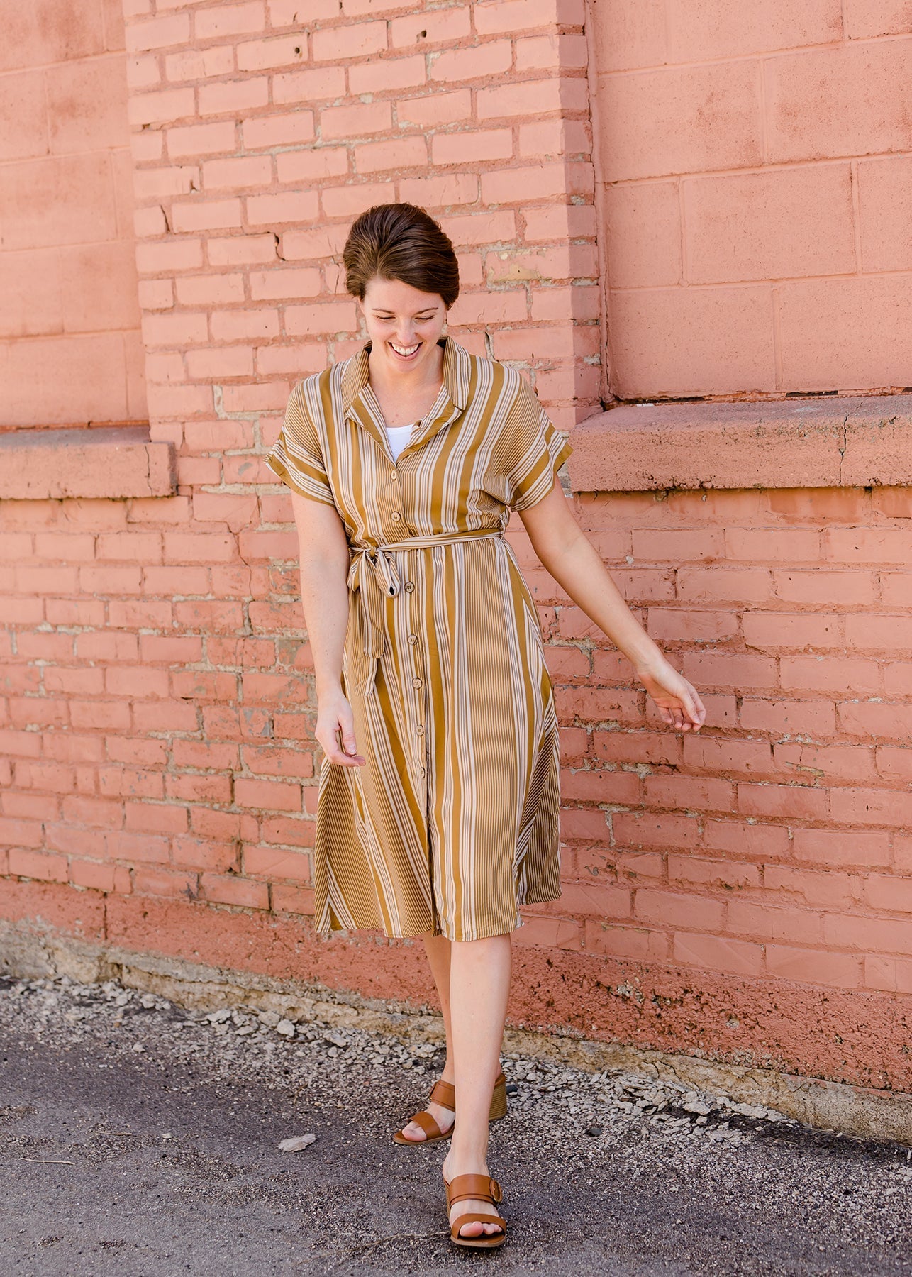 Yellow Stripe Button Front Midi Dress - FINAL SALE FF Dresses