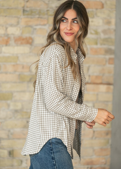 Z Supply® Frosted Pearl River Plaid Button Up Top FF Tops