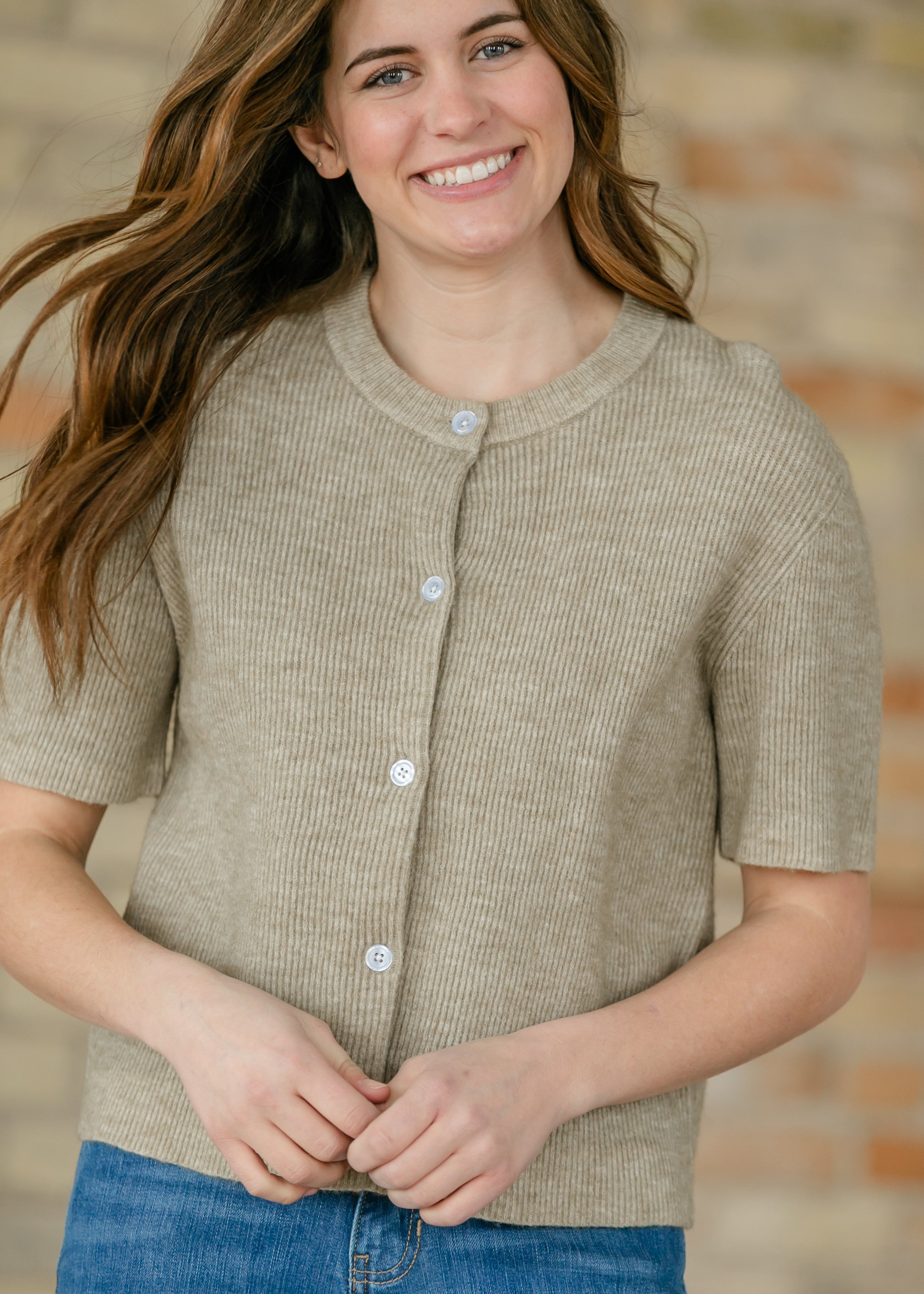Taupe Short Sleeve Cardigan | Zadie | Inherit Co. – Inherit Co.