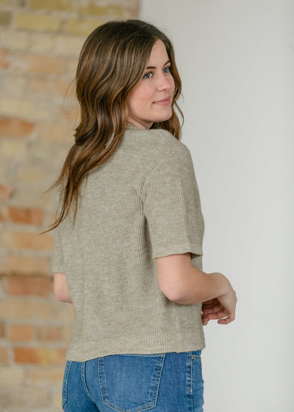 Relaxed fit taupe cardigan with ribbed texture