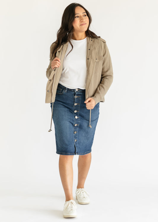Zana Front Button Denim Midi Skirt IC Skirts