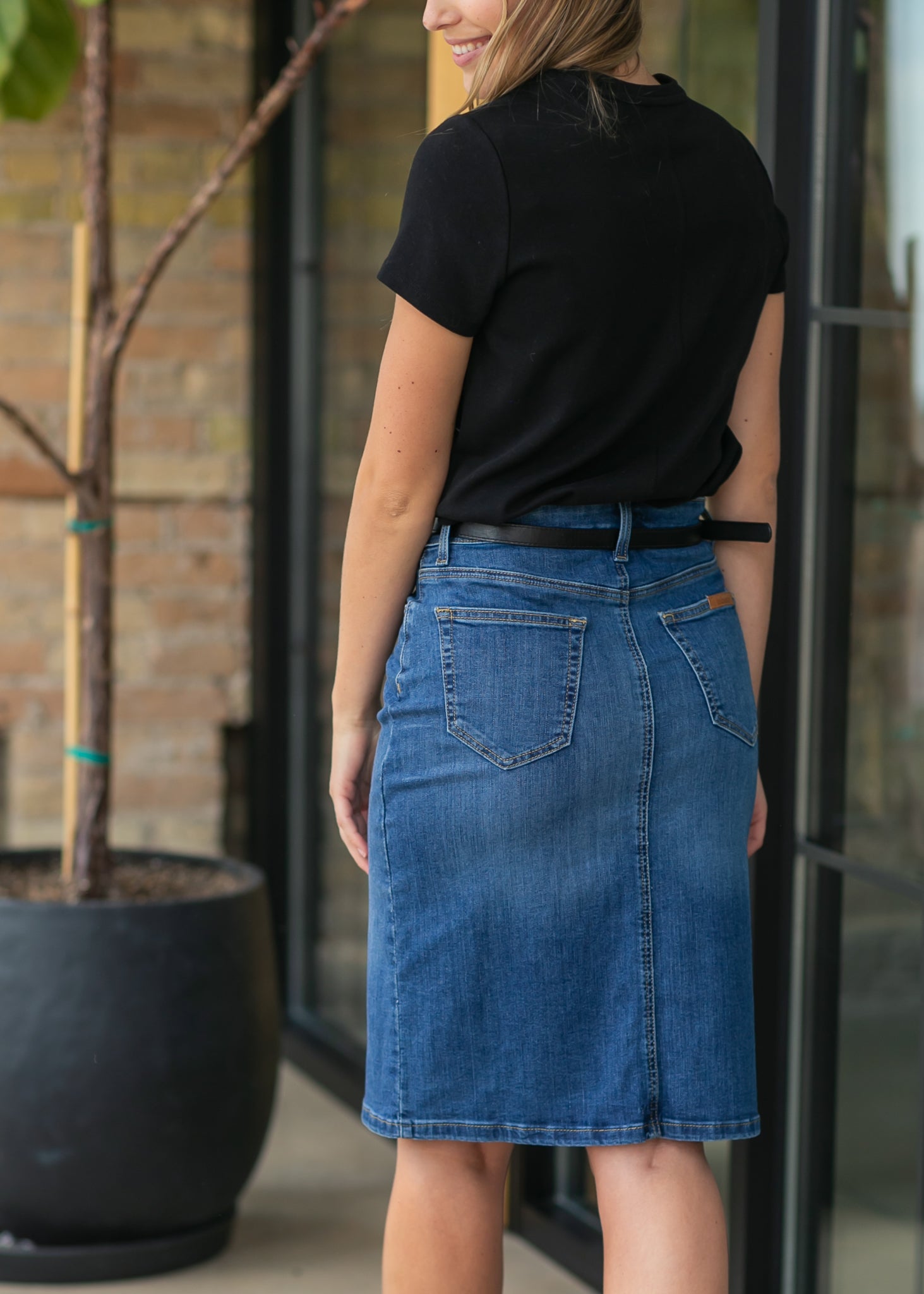 Zana Front Button Denim Midi Skirt IC Skirts