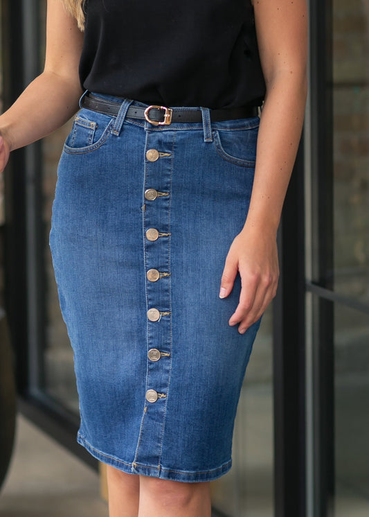 Zana Front Button Denim Midi Skirt IC Skirts