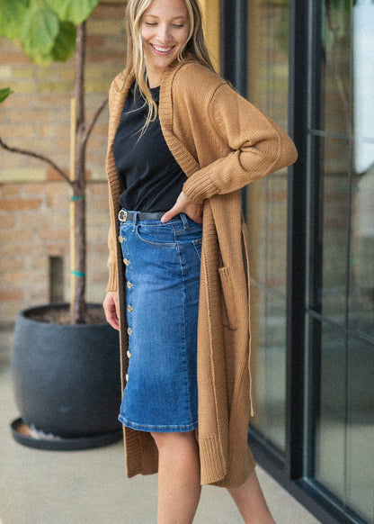 Zana Front Button Denim Midi Skirt IC Skirts