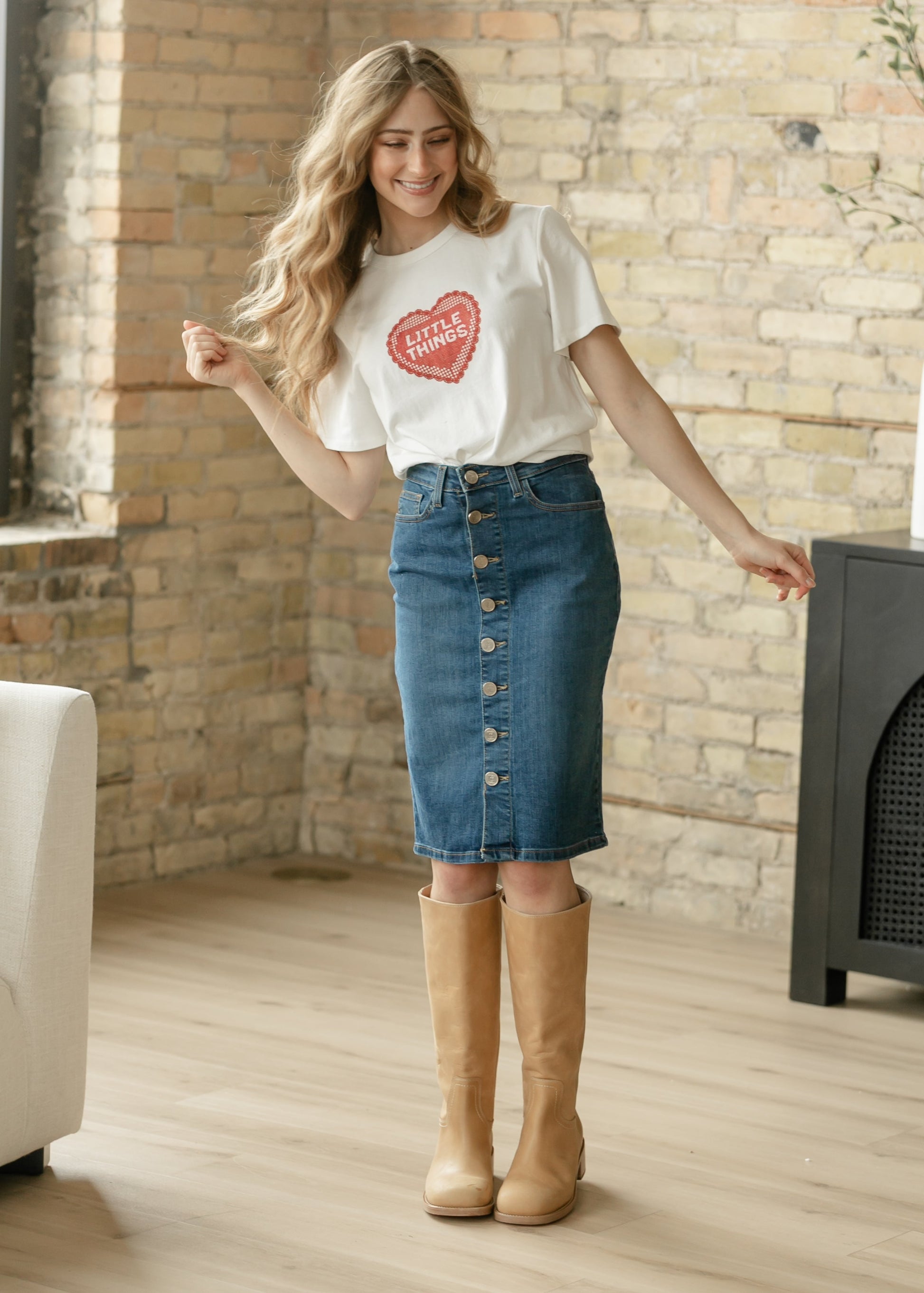 Zana Front Button Denim Midi Skirt IC Skirts