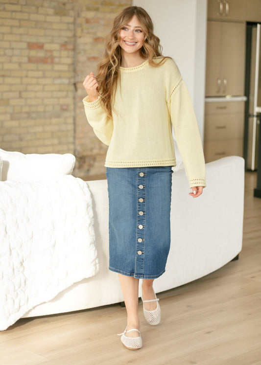 Zana Front Button Denim Midi Skirt IC Skirts