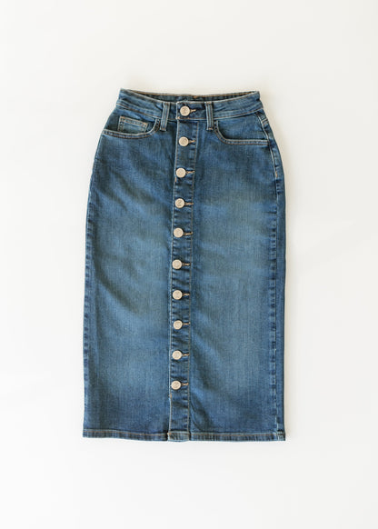 Zana Front Button Denim Midi Skirt IC Skirts