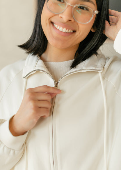 Zip-up Drawstring Waist Sweatshirt Jacket FF Tops