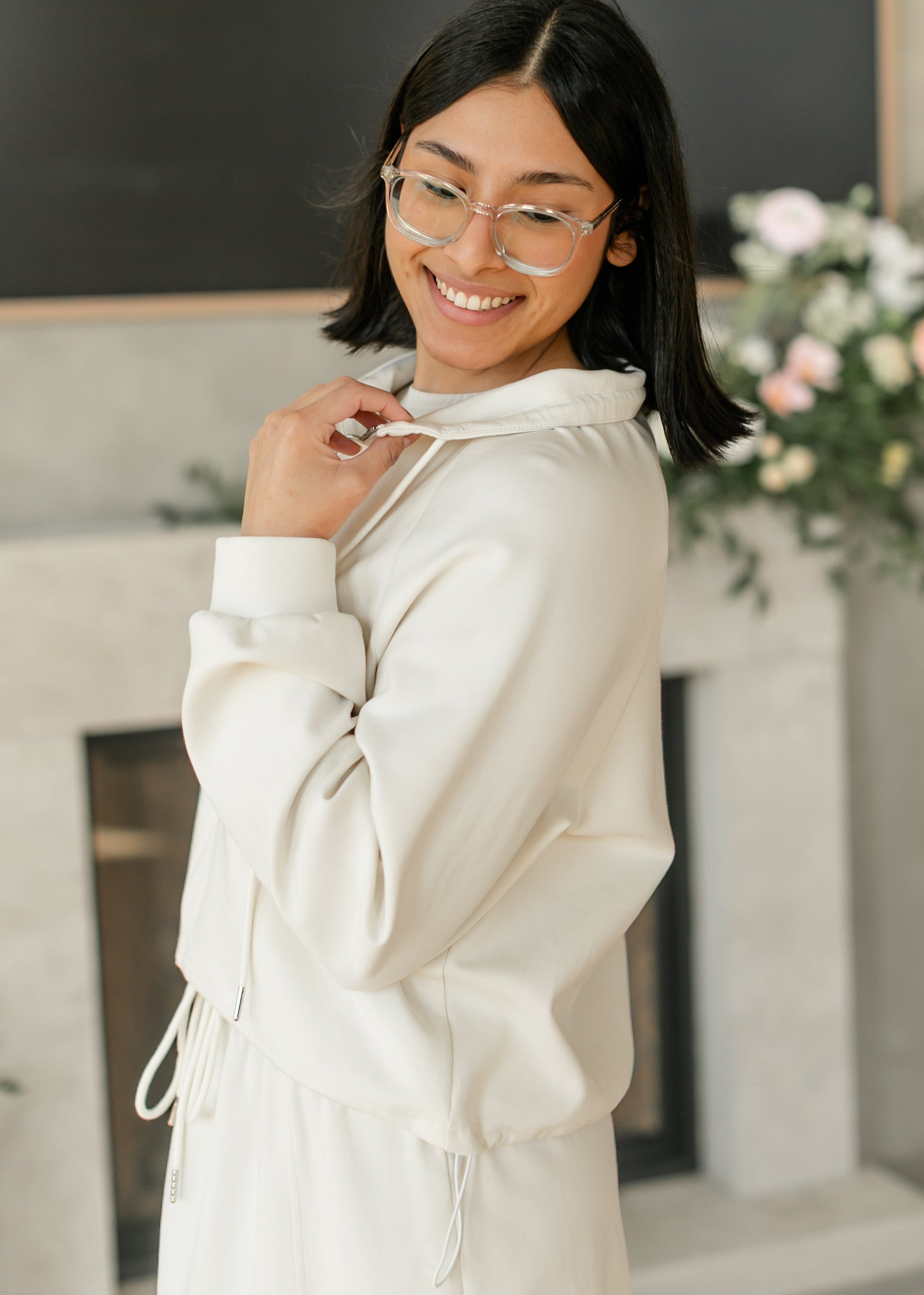 Zip-up Drawstring Waist Sweatshirt Jacket FF Tops