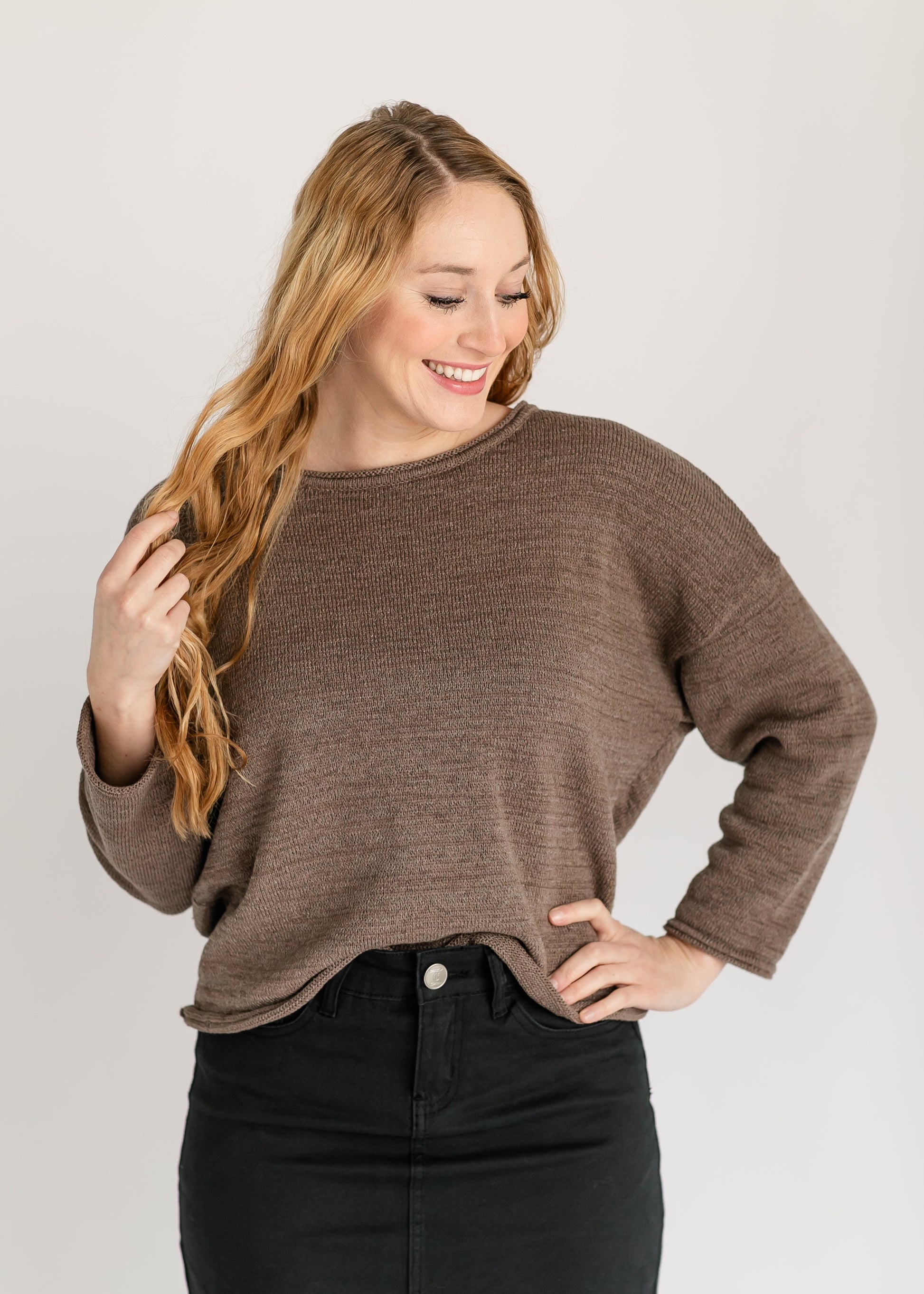 Zoe Drop Shoulder Knit Sweater FF Tops