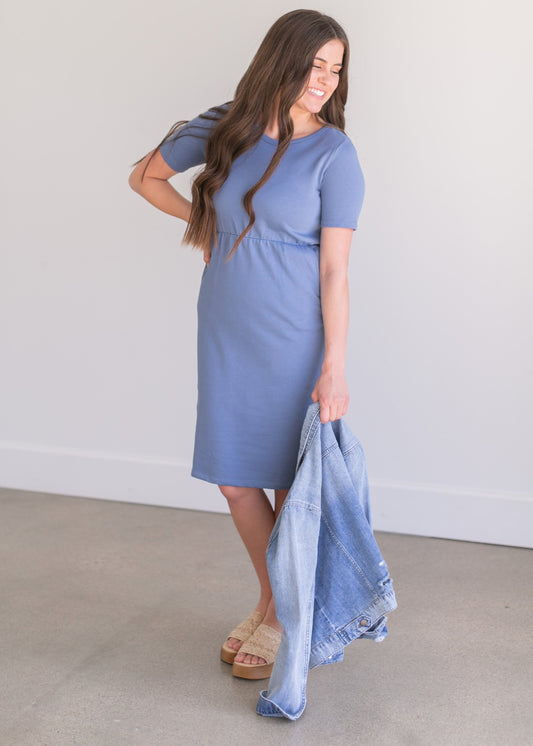 Kristen Short Sleeve Midi Dress Dresses Dusty Blue / XS