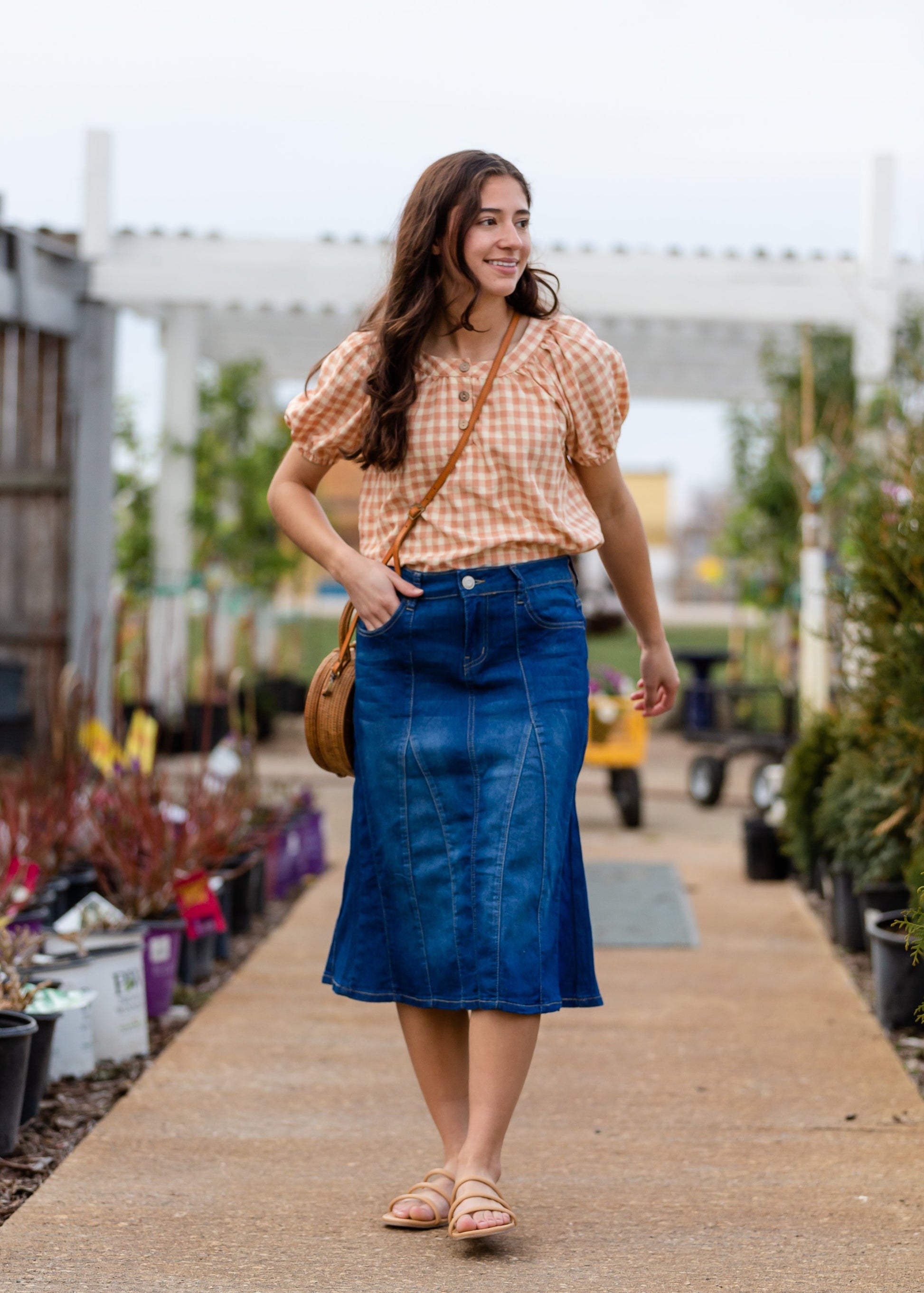 A-line Paneled Midi Skirt Skirts G-Gossip Apparel Dark Wash / XS