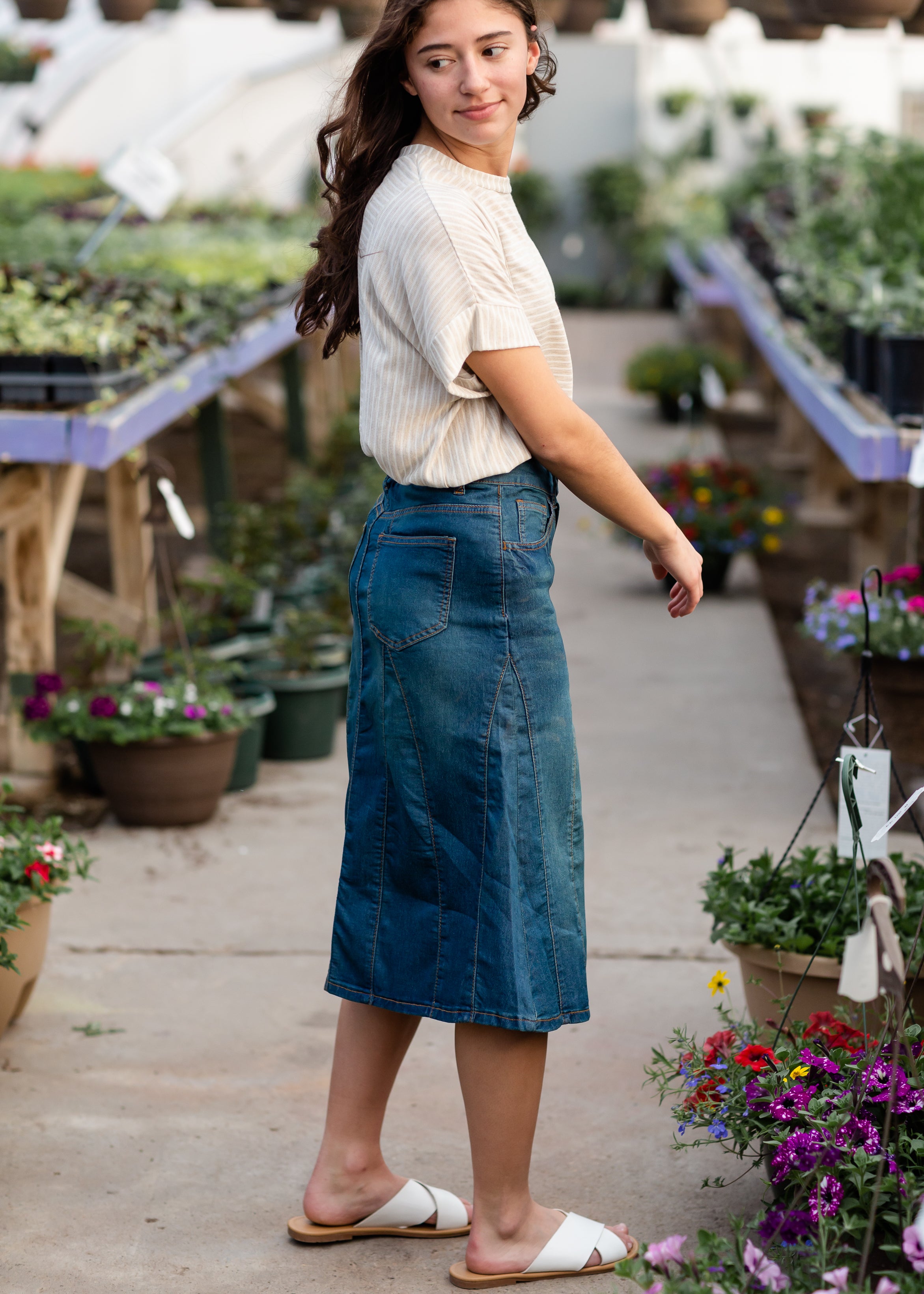 Paneled shop denim skirt