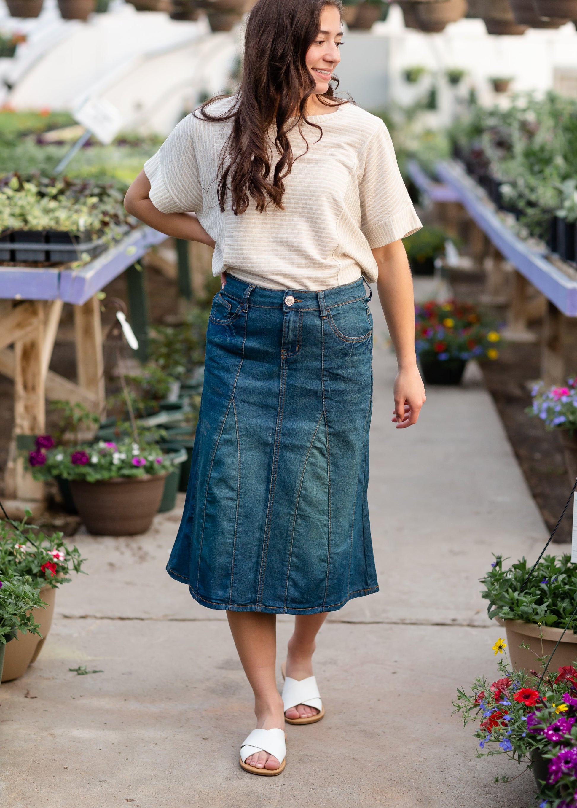 A-line Paneled Midi Skirt Skirts G-Gossip Apparel Light Wash / XS