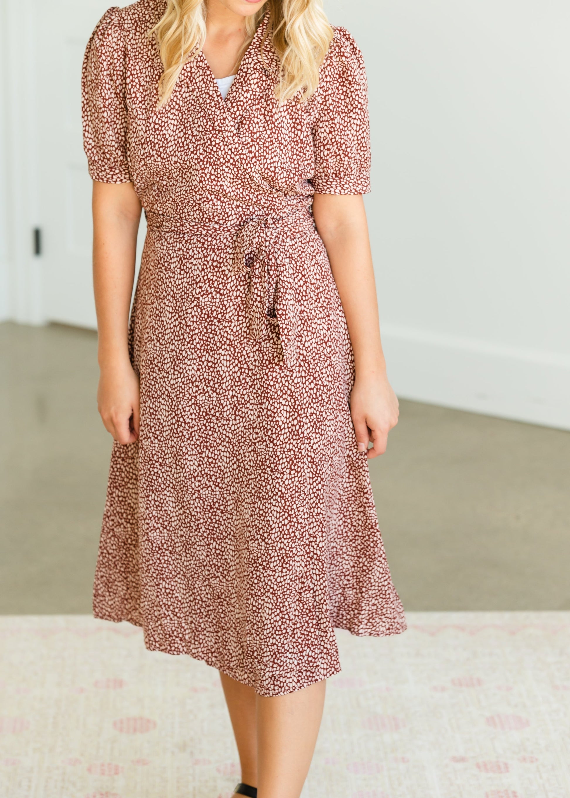 Abstract Print Tie Waist Midi Dress - FINAL SALE Dresses