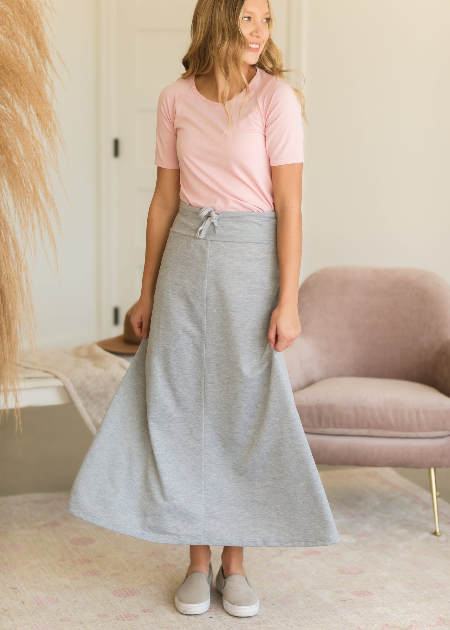 Addison Long Gray Knit A-Line Skirt - FINAL SALE Skirts