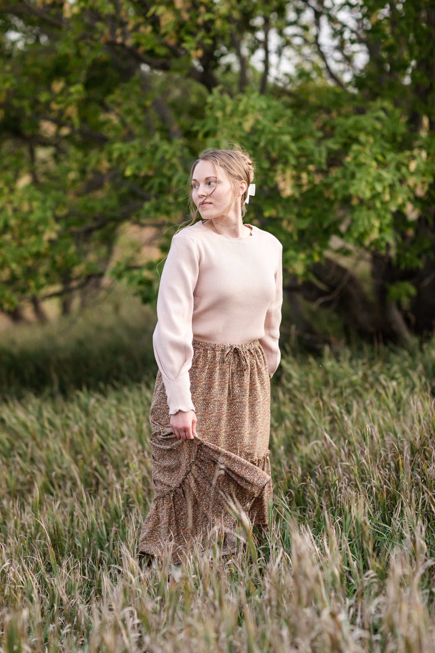 Adelaide Taupe Floral Tiered Maxi Skirt Skirts Inherit