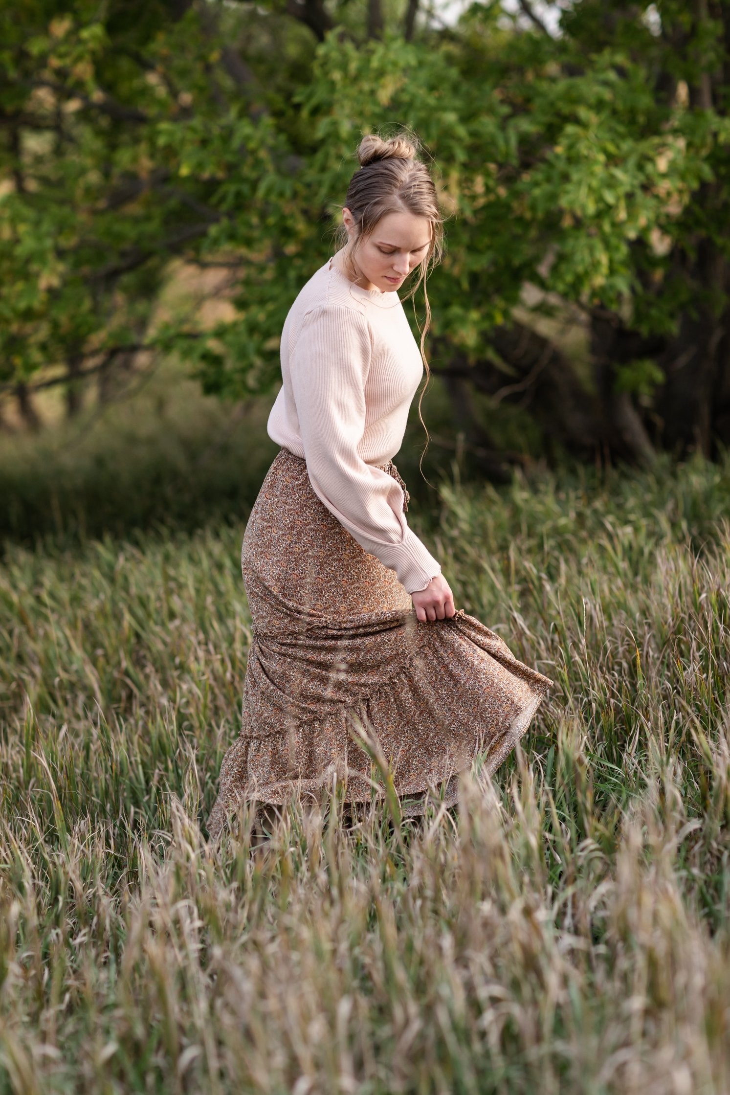 Adelaide Taupe Floral Tiered Maxi Skirt Skirts Inherit