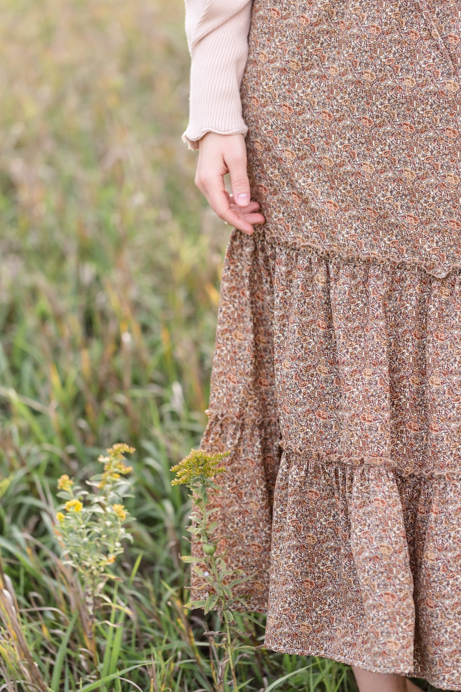 Adelaide Taupe Floral Tiered Maxi Skirt Skirts Inherit