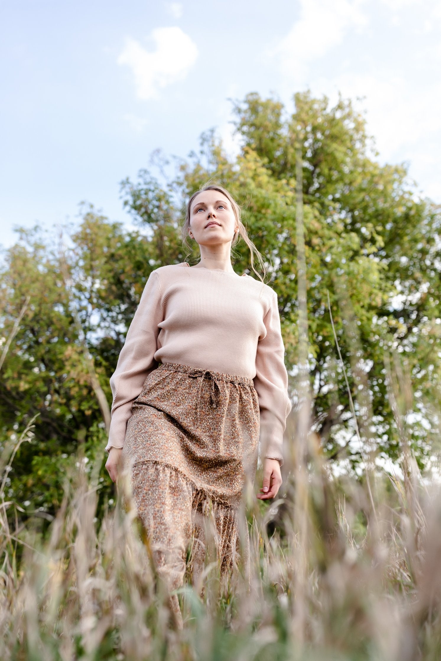 Adelaide Taupe Floral Tiered Maxi Skirt Skirts Inherit