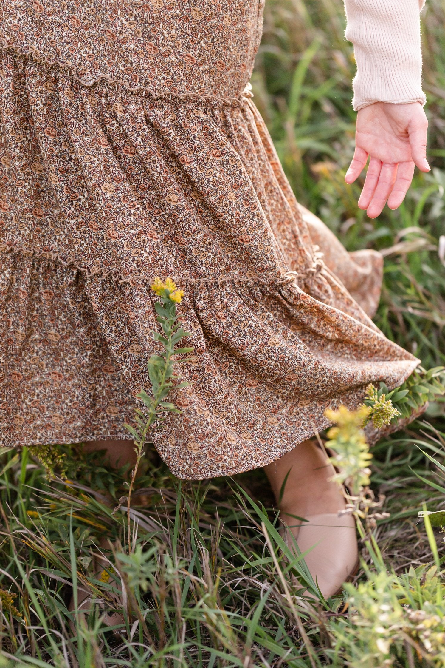 Adelaide Taupe Floral Tiered Maxi Skirt Skirts Inherit