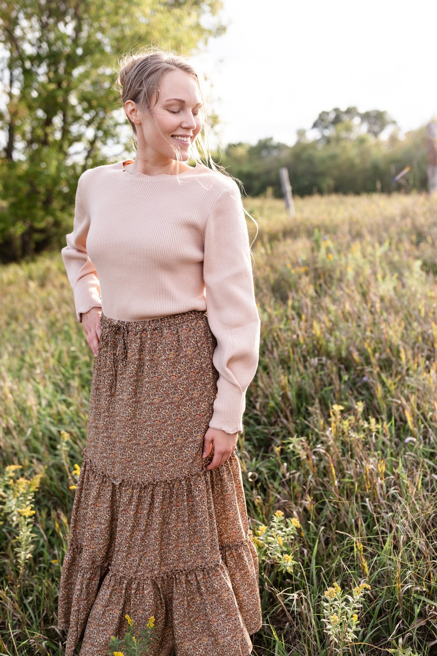 Adelaide Taupe Floral Tiered Maxi Skirt Skirts Inherit