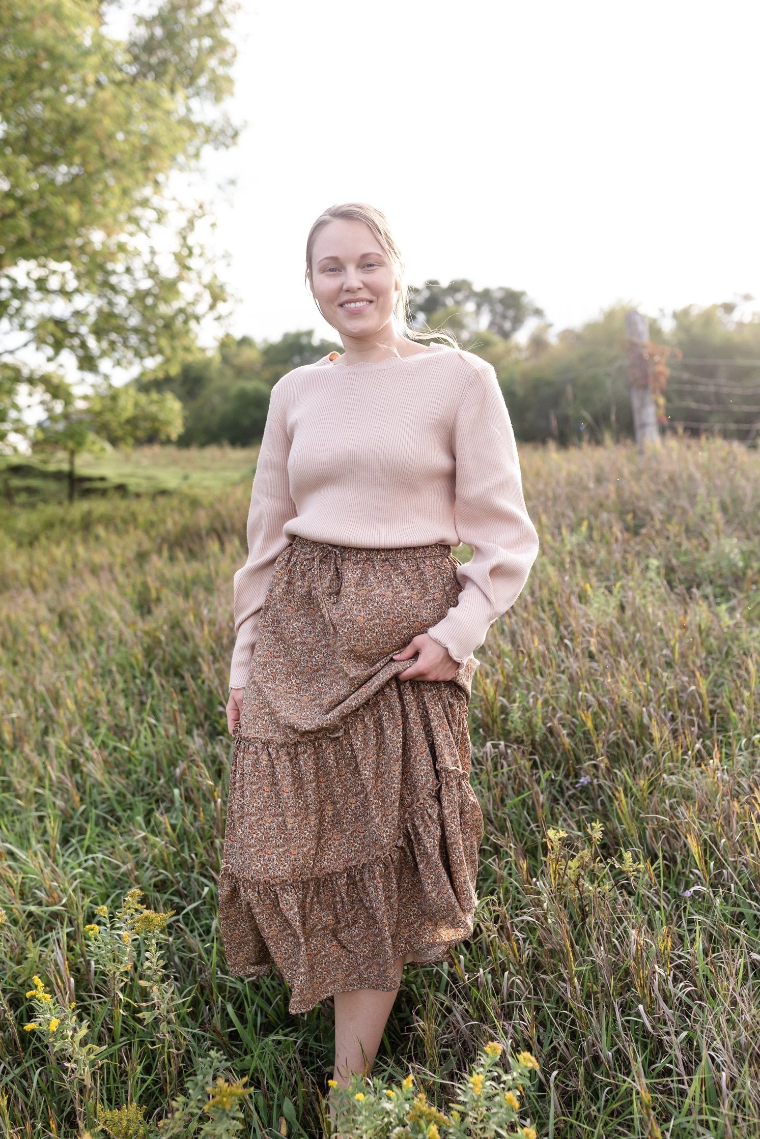 Adelaide Taupe Floral Tiered Maxi Skirt Skirts Inherit