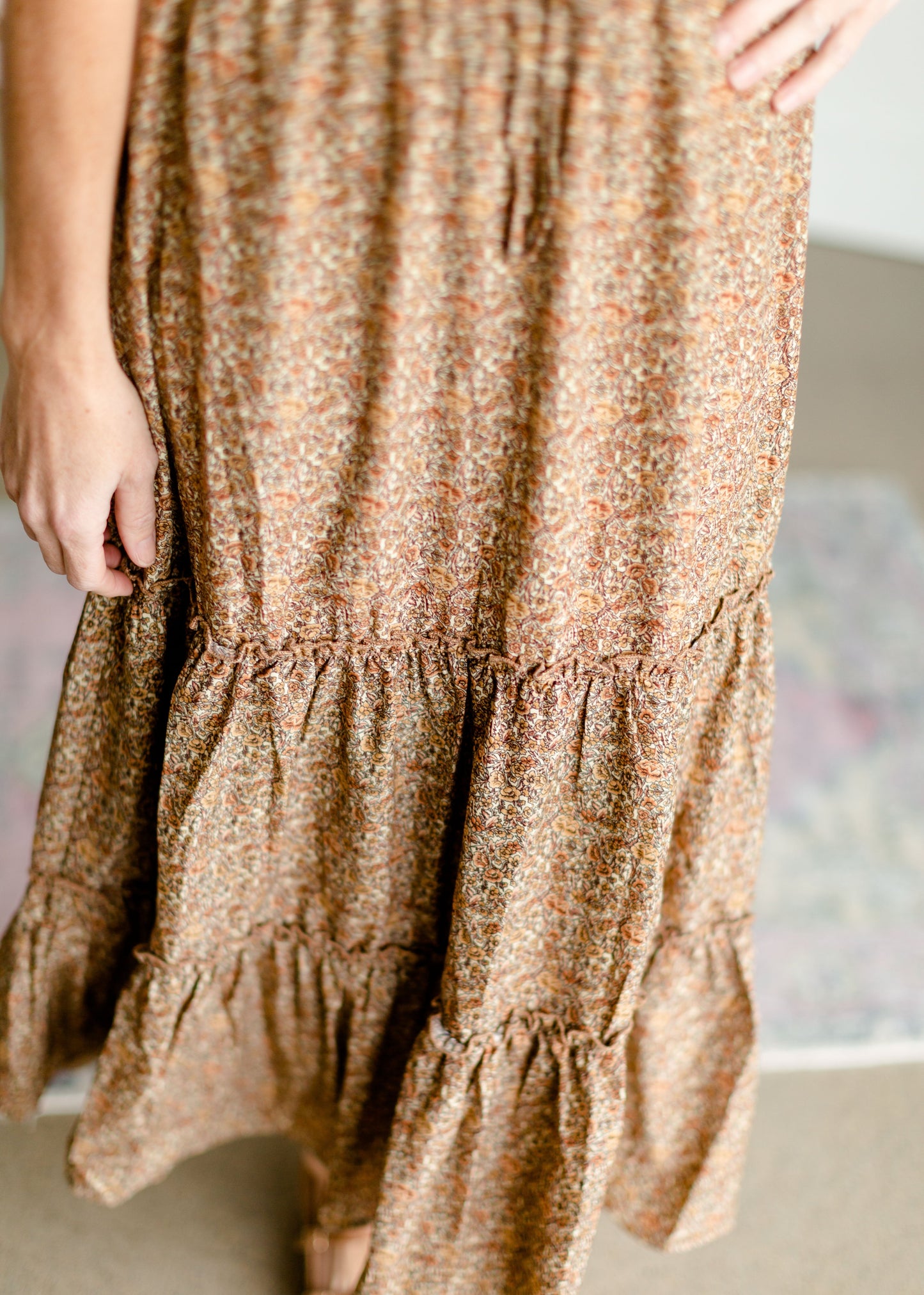 Adelaide Taupe Floral Tiered Maxi Skirt Skirts Inherit