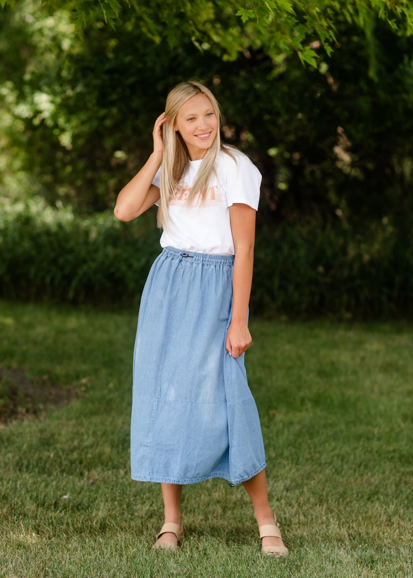 Adjustable Light Denim Cotton Midi Skirt - FINAL SALE Skirts One Size