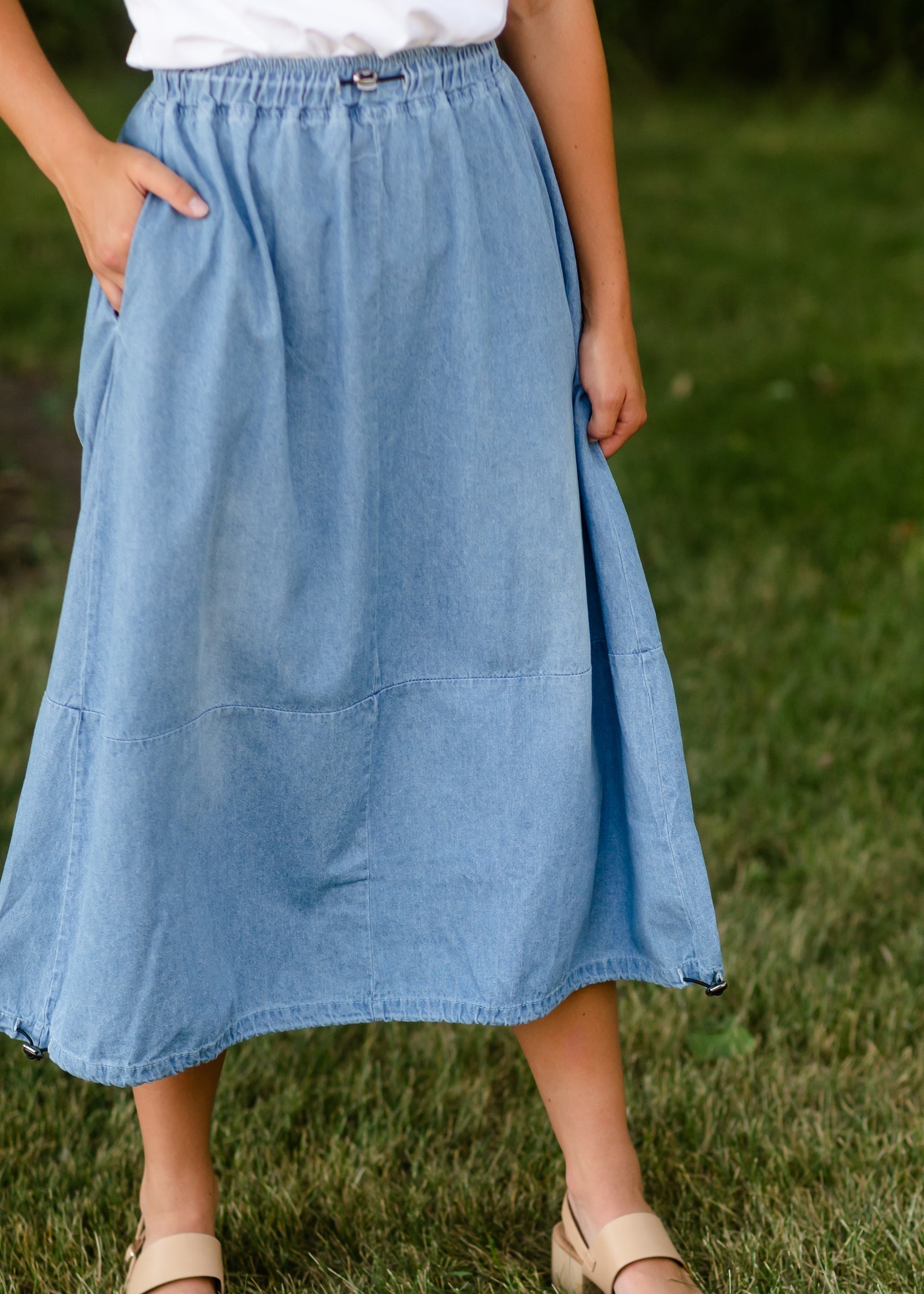 Adjustable Light Denim Cotton Midi Skirt - FINAL SALE Skirts One Size