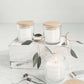 hand poured soy candles in a clear jar with bamboo lid
