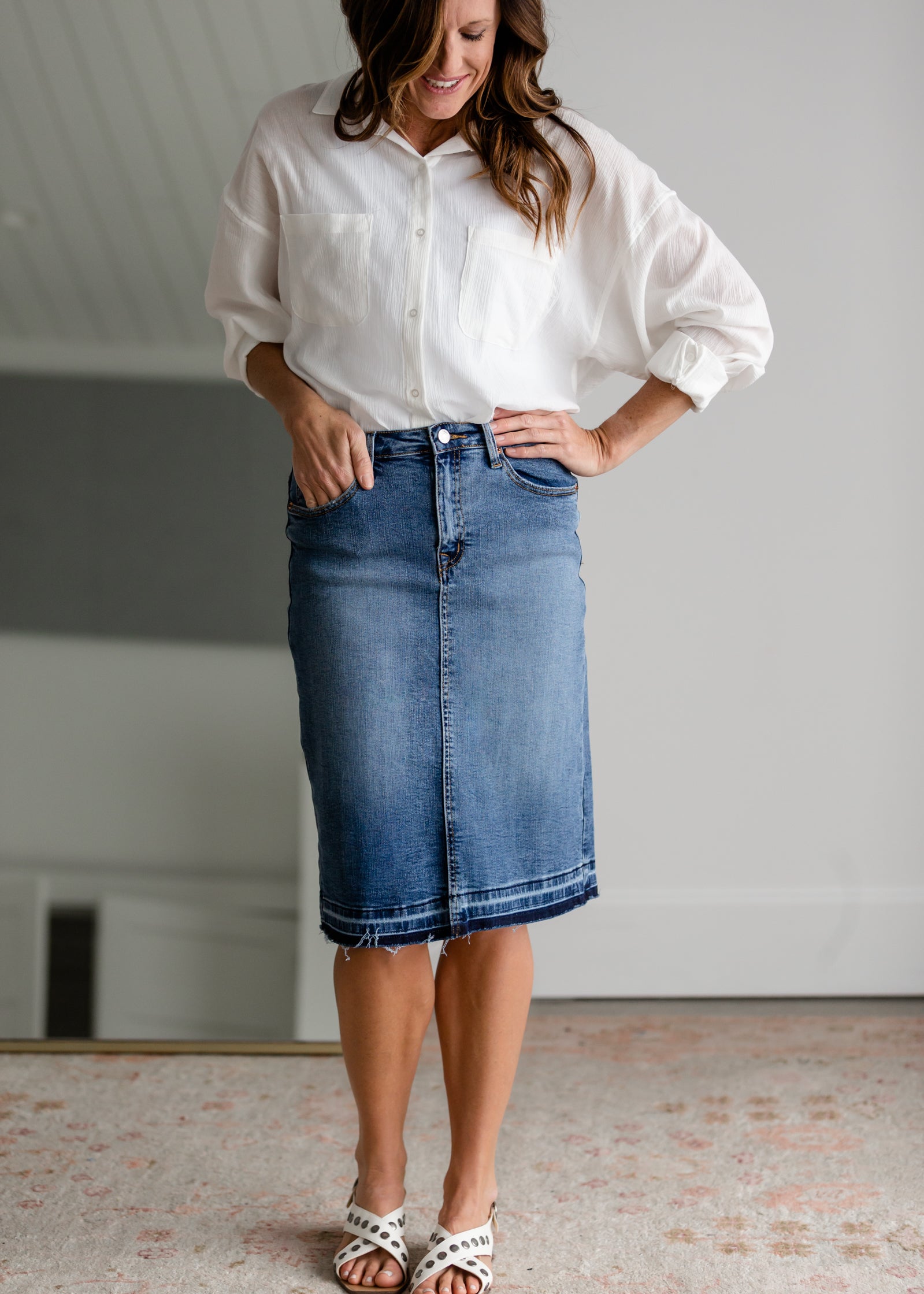 Allison Light Wash Jean Skirt Skirts Tea N Rose