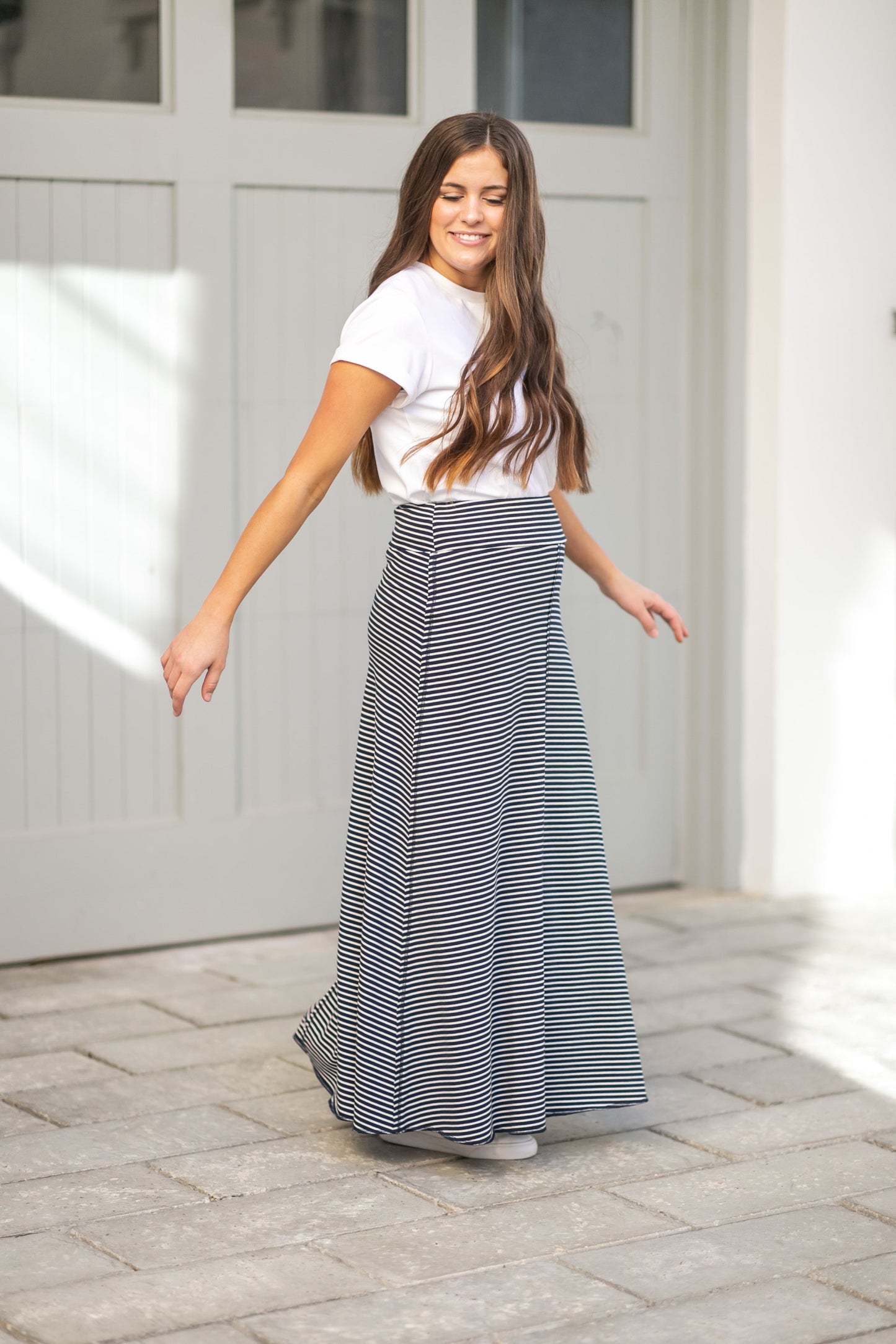 Allison Navy Stripe Knit Maxi Skirt Skirts