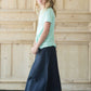 Modest girl's long navy skirt. A-line insert for a flowy, fun look.