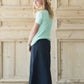 Modest girl's long navy skirt. A-line insert for a flowy, fun look.
