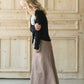 Modest girl's long khaki skirt. A-line insert for a flowy, fun look.