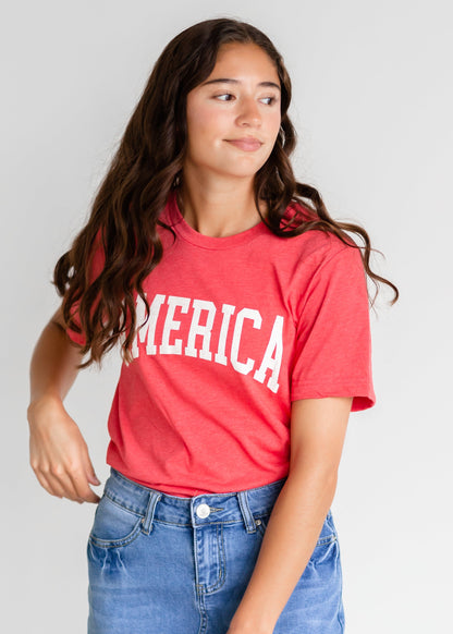 America Graphic T-Shirt Tops Red / S