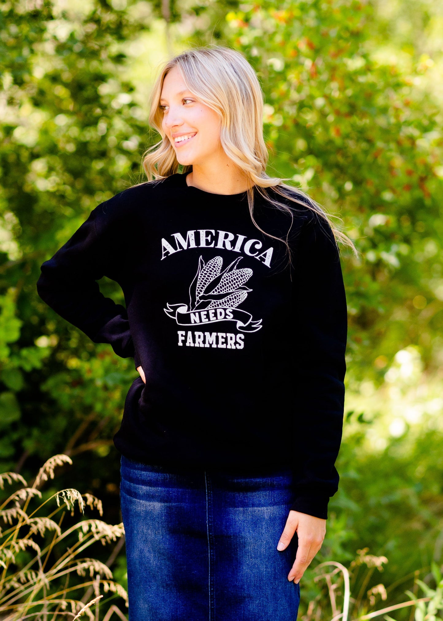 America Needs Farmers Crewneck Sweatshirt Tops Black / S