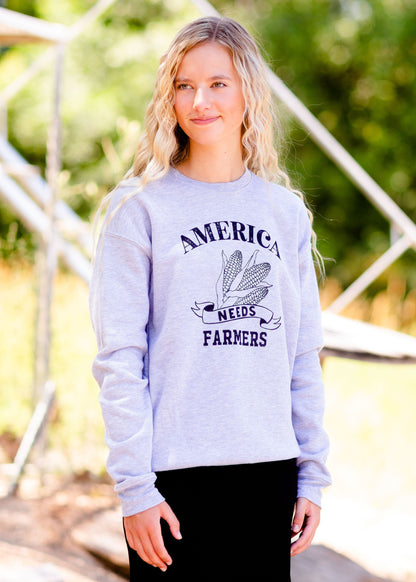 America Needs Farmers Crewneck Sweatshirt Tops Gray / S