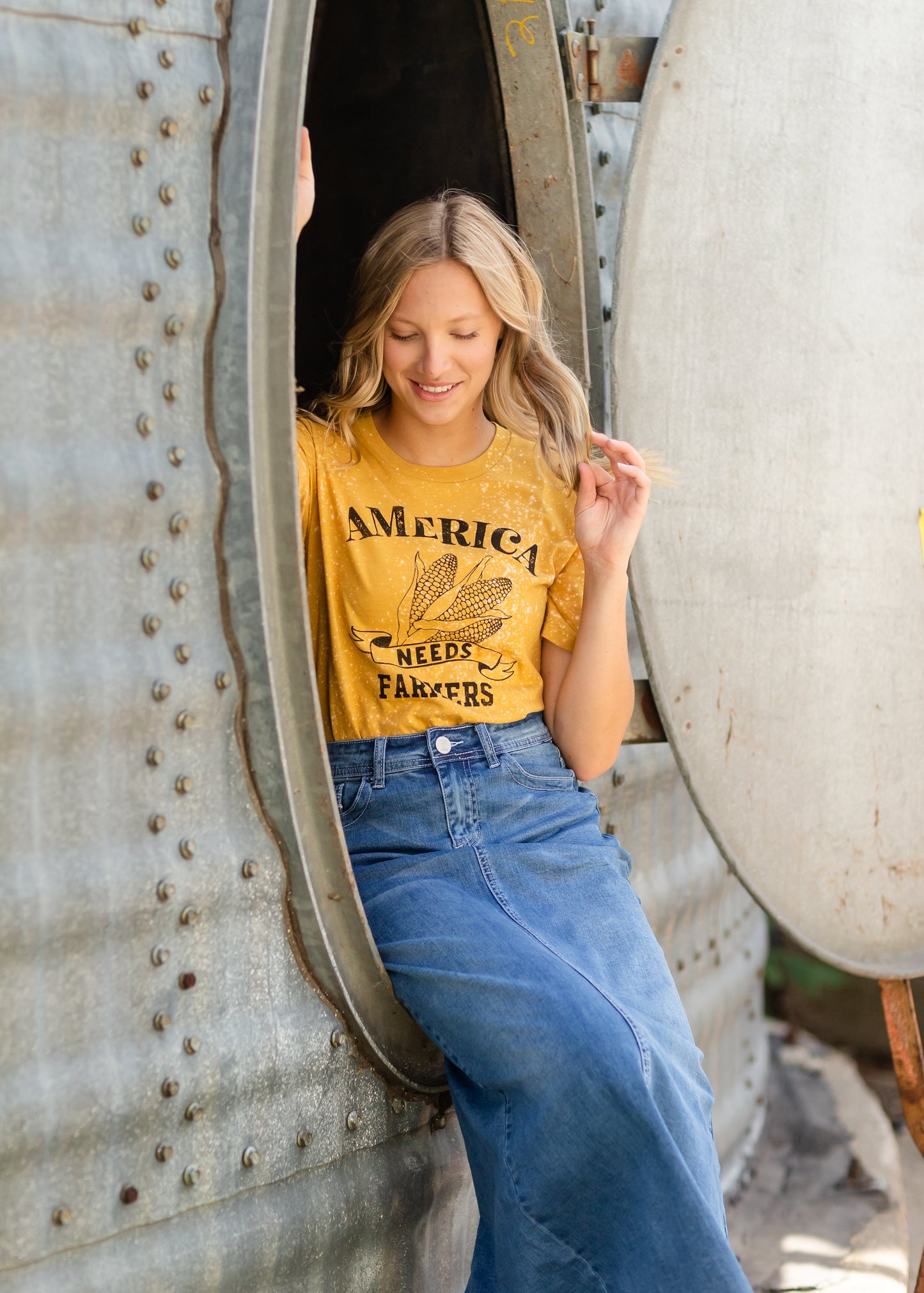 America Needs Farmers T-Shirt Tops Mustard / S